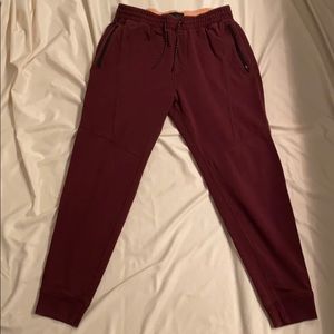 A&F red sweatpants with zippable pockets